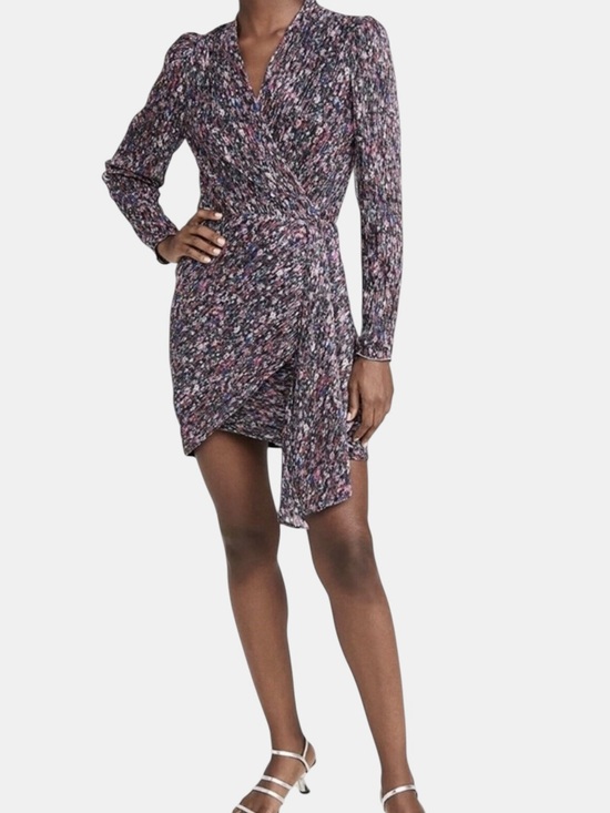 SAYLOR Dresses & Skirts - Saylor Bernadette draped faux wrap floral metallic‎ long sleeve cocktail dress L